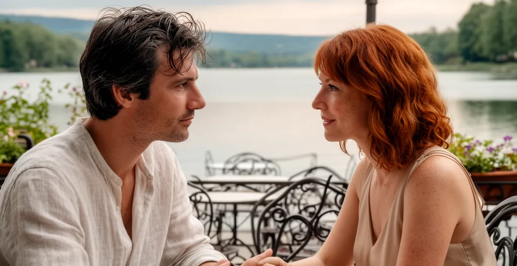 Terrasse de restaurant au bord du lac d'Annecy en soirée